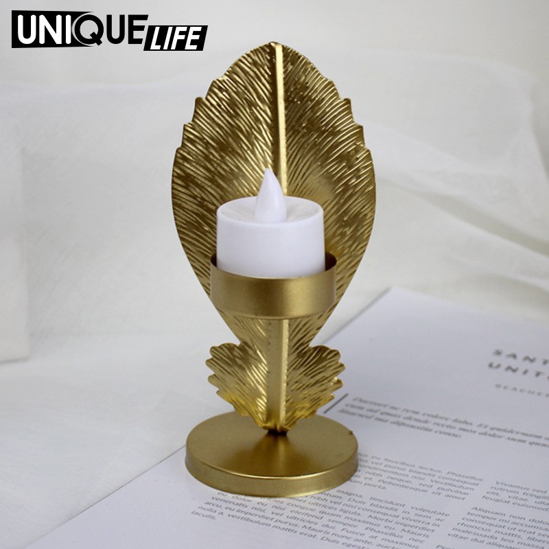 Giá đỡ nến hình lá sắt kiểu Bắc Âu hiện đại trang trí bàn ăn