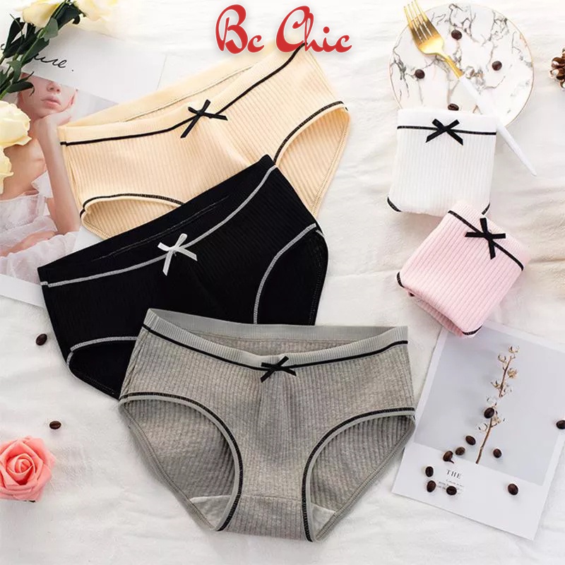 Quần Lót Nữ Cotton cao cấp thiết kế gân tăm viền đen đính nơ siêu xinh MÃ Q105 BC_CHIC LINGERIE