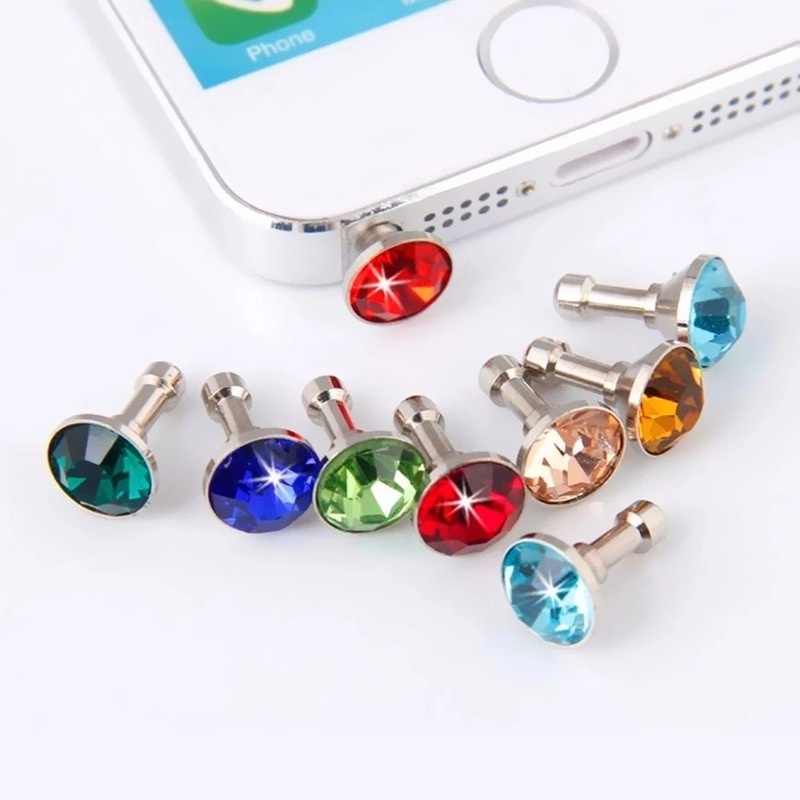 Nút Bịt Chống Bụi Lỗ Cắm Tai Nghe 3.5mm Đính Kim Cương Lấp Lánh Cho Samsung IPhone 5 6