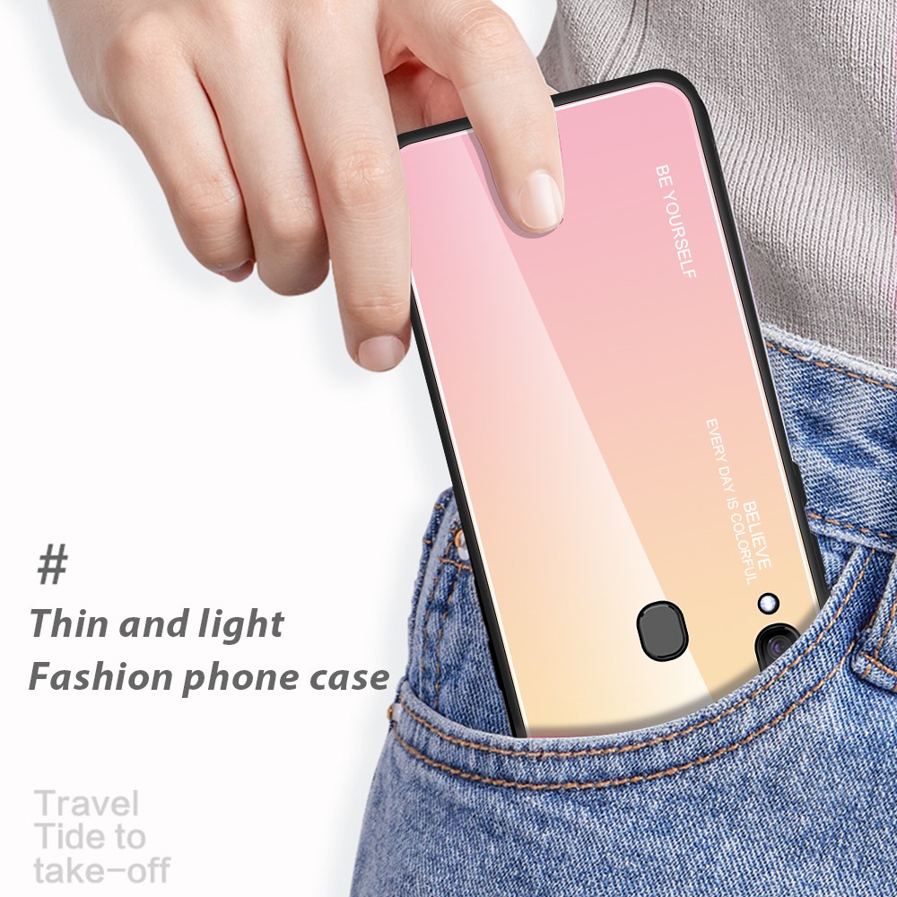 Ốp lưng kính cường lực màu Gradient thời trang cho Xiaomi Redmi note 5 6 7 pro Pocophone F1 Mi 8 lite