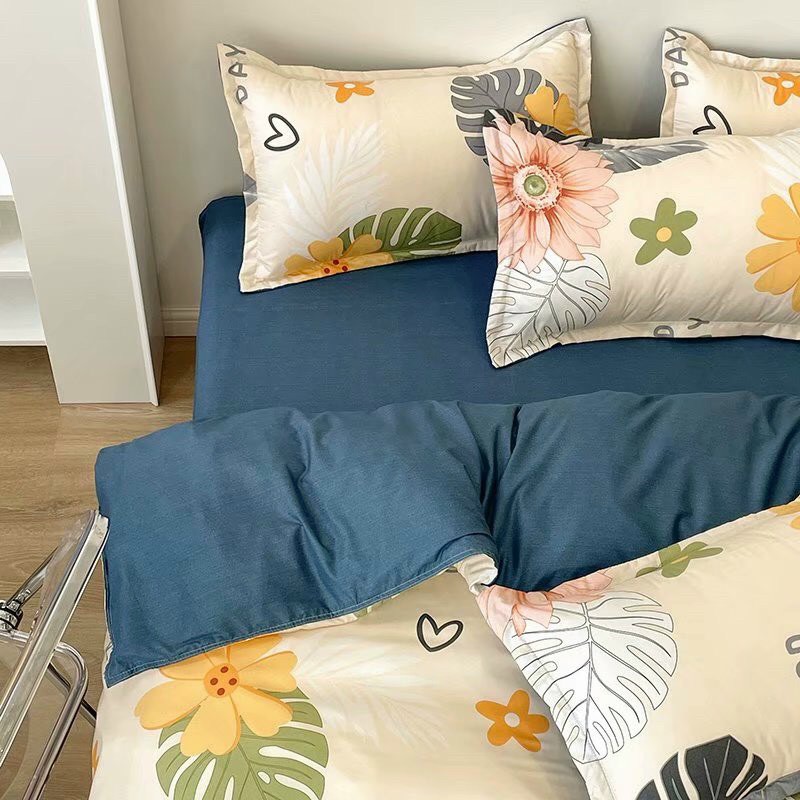 Bộ chăn ga gối Cotton Poly Boss Decor Hoa good day, vỏ chăn mền, drap giường và 2 vỏ gối | BigBuy360 - bigbuy360.vn