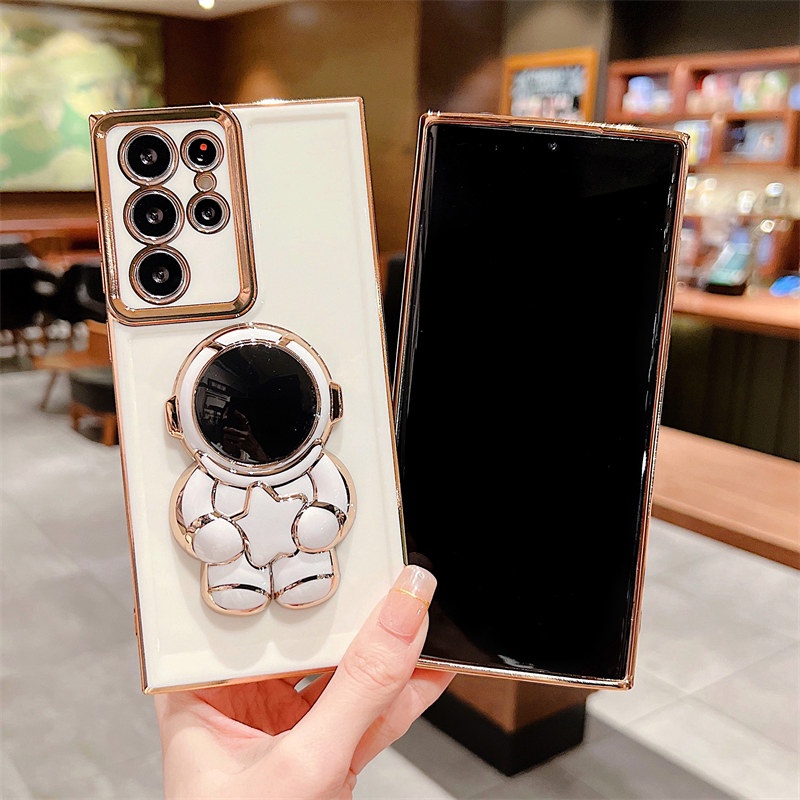 Ốp Điện Thoại Silicon Chống Sốc Có Giá Đỡ Hình Phi Hành Gia Sang Trọng Cho Samsung S22 Ultra A53 5G