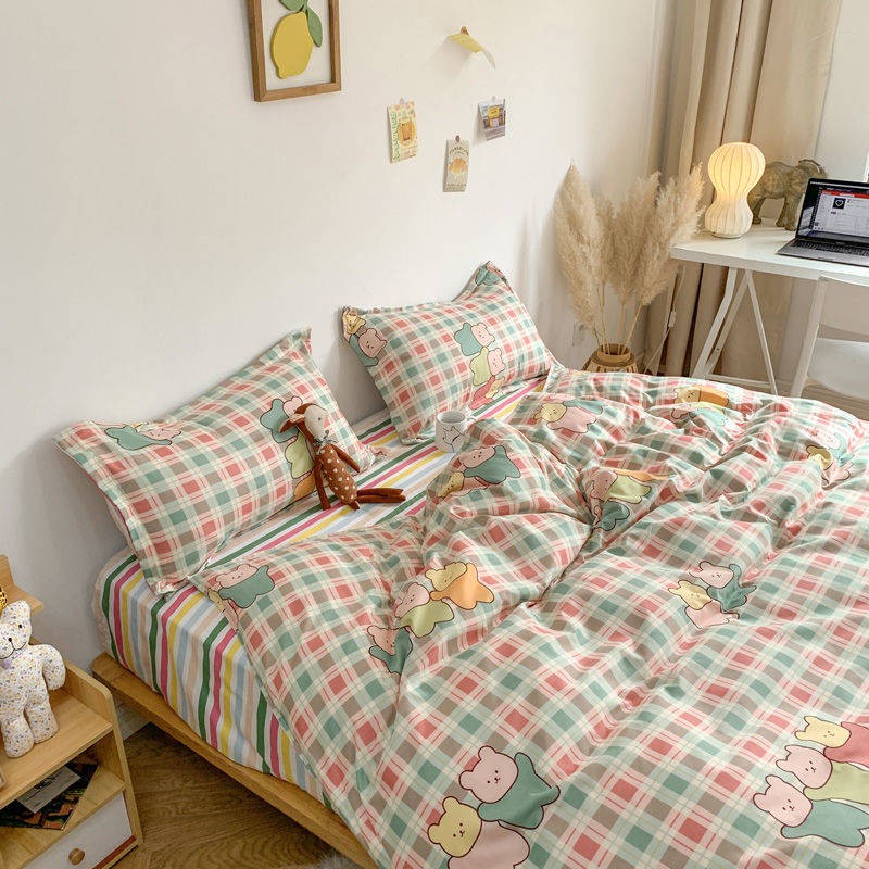 gối Bộ đồ giường bốn mảnh kẻ sọc sọc ca rô Nhật Bản Ga trải giường