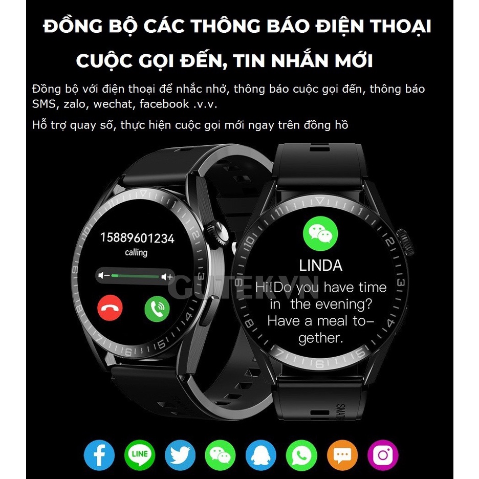 Đồng hồ thông minh Smart Watch Gutek WS3 Pro cảm ứng chống nước ip67 nghe gọi nhắn tin theo dõi sức khỏe