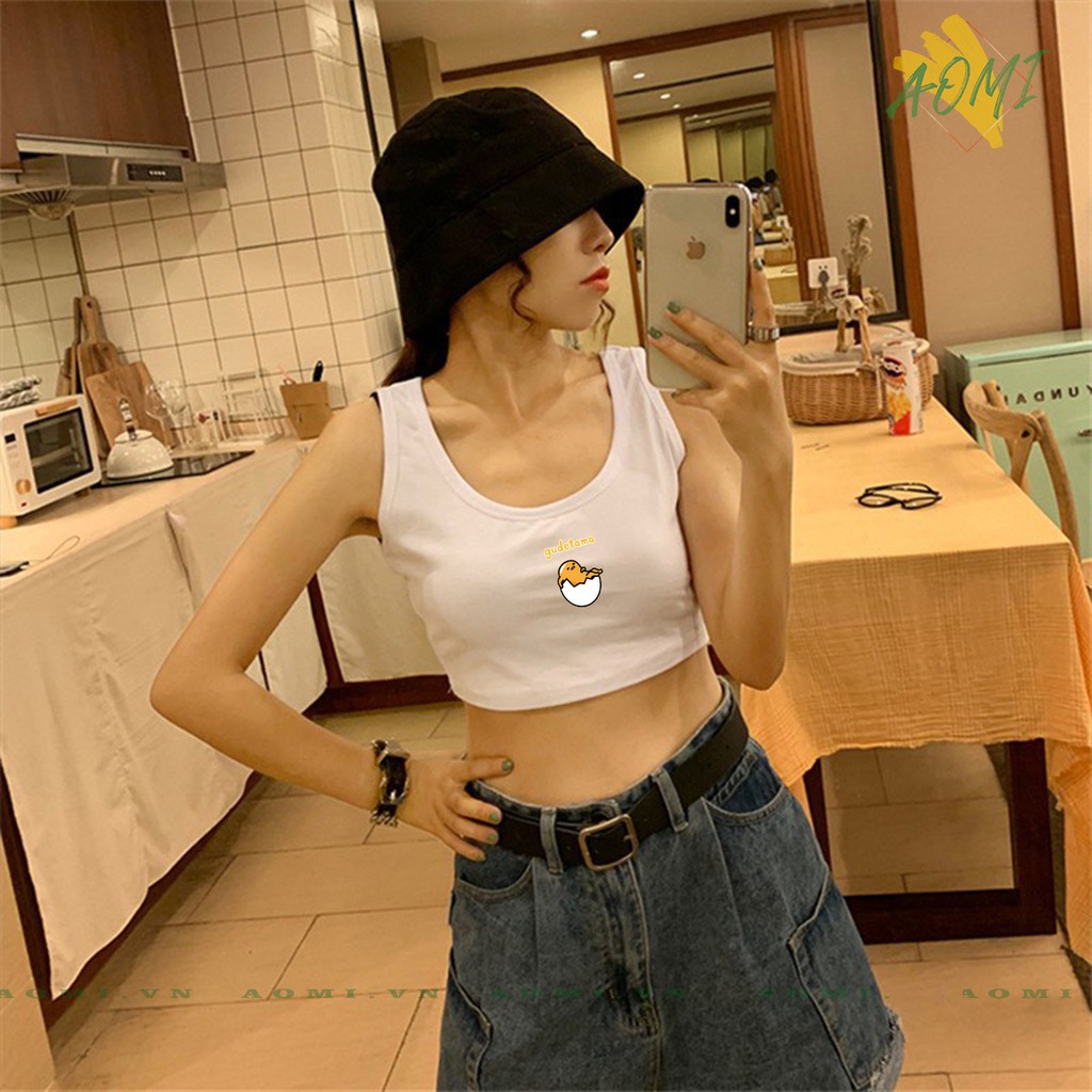 Áo Croptop [Nhiều mẫu lựa] Gudetama Egg Cute ba Lỗ Kiểu Sexy Cổ rộng loại 1 free size < 53kg hai dây Aomi