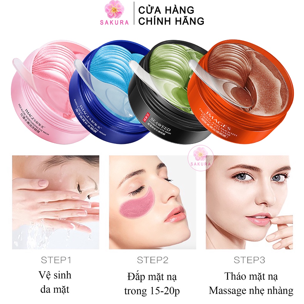 Hộp mặt nạ mắt IMAGES BIOAQUA 60 miếng dán dưỡng ẩm giảm thâm quầng nếp nhăn vùng mắt nội địa trung SAKURA 80g