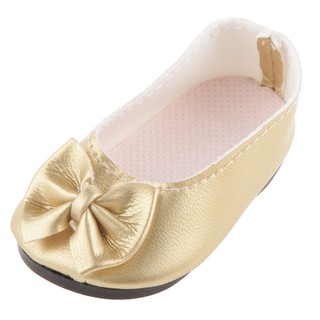 Gold Pair Flat Shoes with Bow for 18 inch Doll