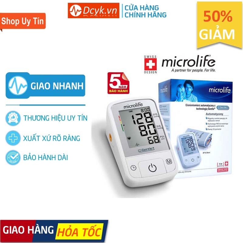 ✅ [Chính Hãng HCM] Máy Đo Huyết Áp Bắp Tay: Microlife A2 Basic (BH 5 Năm 1 đổi 1) - DCYK0516