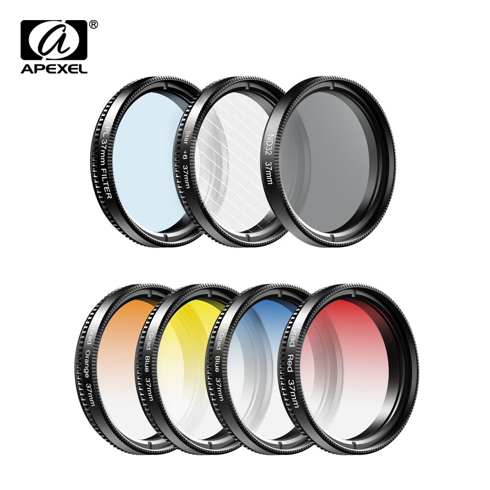 Bộ Filter nguyên kit lọc sáng Apexel CPL 7 in 1 - 37mm đầy đủ lọc màu + CPL + ND + Ánh Sao