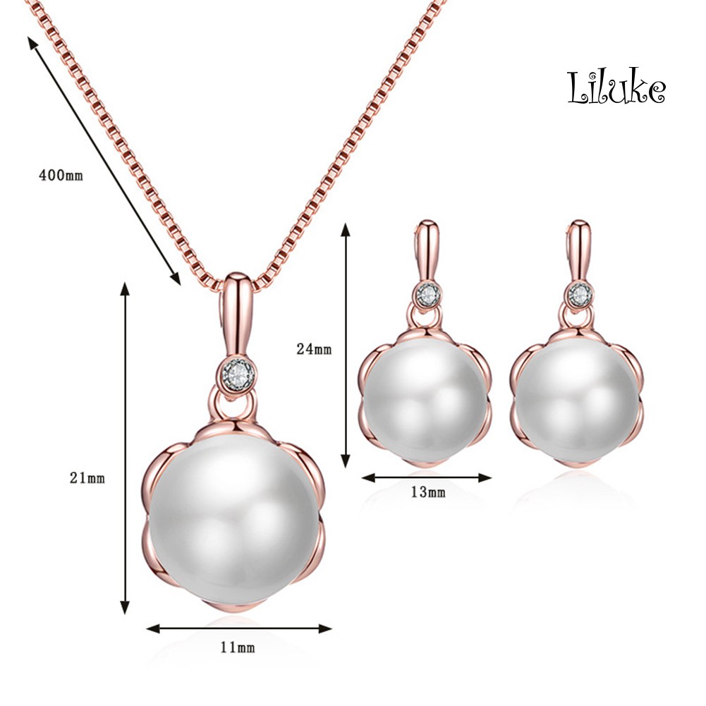 Bộ Vòng cổ + Đôi Khuyên Tai Đính Ngọc Trai Giả Và Đá Nhân Tạo Thời Trang Cho Nữ