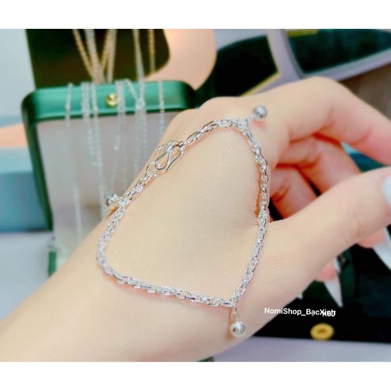Lắc tay bạc ta kiểu dây xoắn xích mix bi có cỡ trẻ em và người lớn Mainomi Shop Bạc Xinh