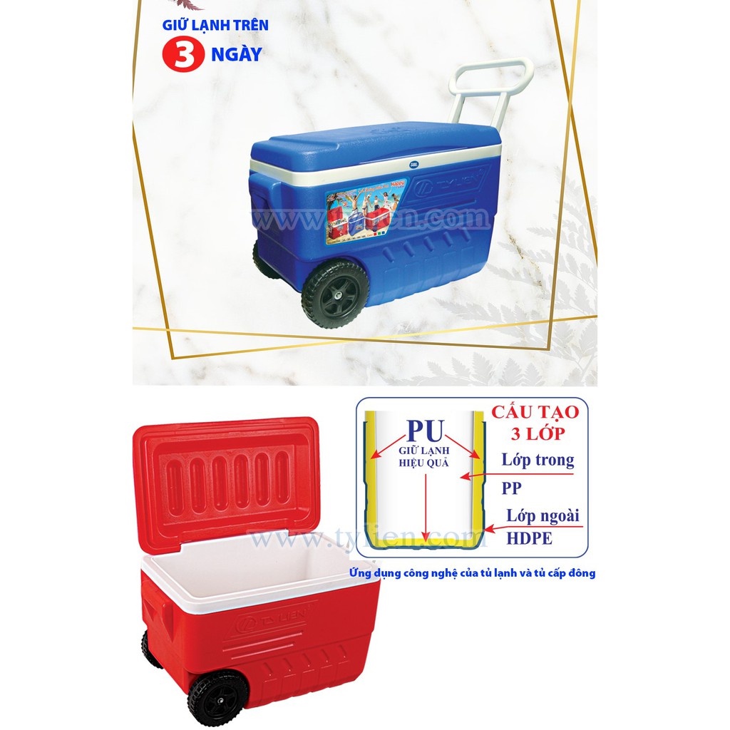 Thùng Đá Vuông Có Bánh Xe Happy Cooler,Dung Tích 58L, 68L Giữ Lạnh 3 Ngày, Nhựa Chính Phẩm Cứng Cáp Của Gia Dụng Du Thủy