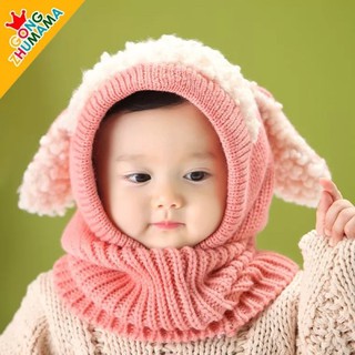 Mũ Len Kín Đầu Bịt Tai Liền Khăn Cho Bé