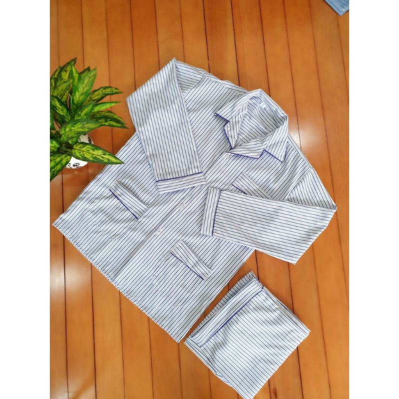 Bộ kẻ pijama dài tay dành cho nam trung niên và ông già.