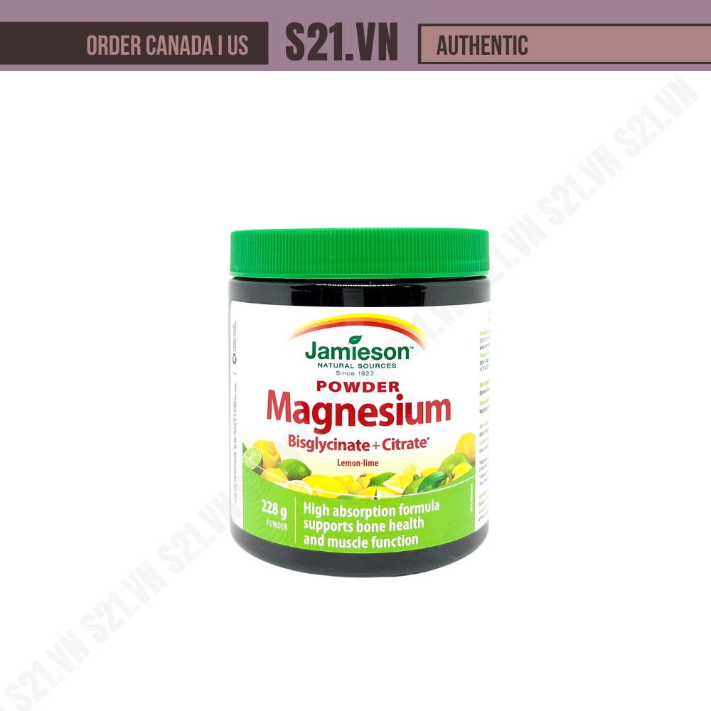 Bột Uống Bổ Sung Magie Vị Chanh Jamieson Powder Magnesium Bisglycinate + Citrate Lemon Lime 228g Powder