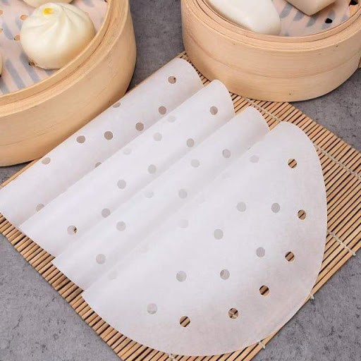 Set 100 tờ giấy nến đục lỗ dùng cho nồi chiên không dầu, giấy thấm dầu, giấy nến nướng, hấp bánh tiện dụng