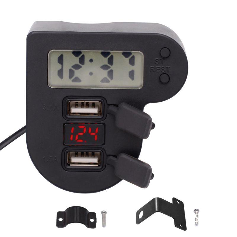 Bộ sạc hai cổng USB 12V 24V chống thấm nước có đồng hồ LED vôn kế và công tắc nguồn cho điện thoại/GPS/máy tính bảng