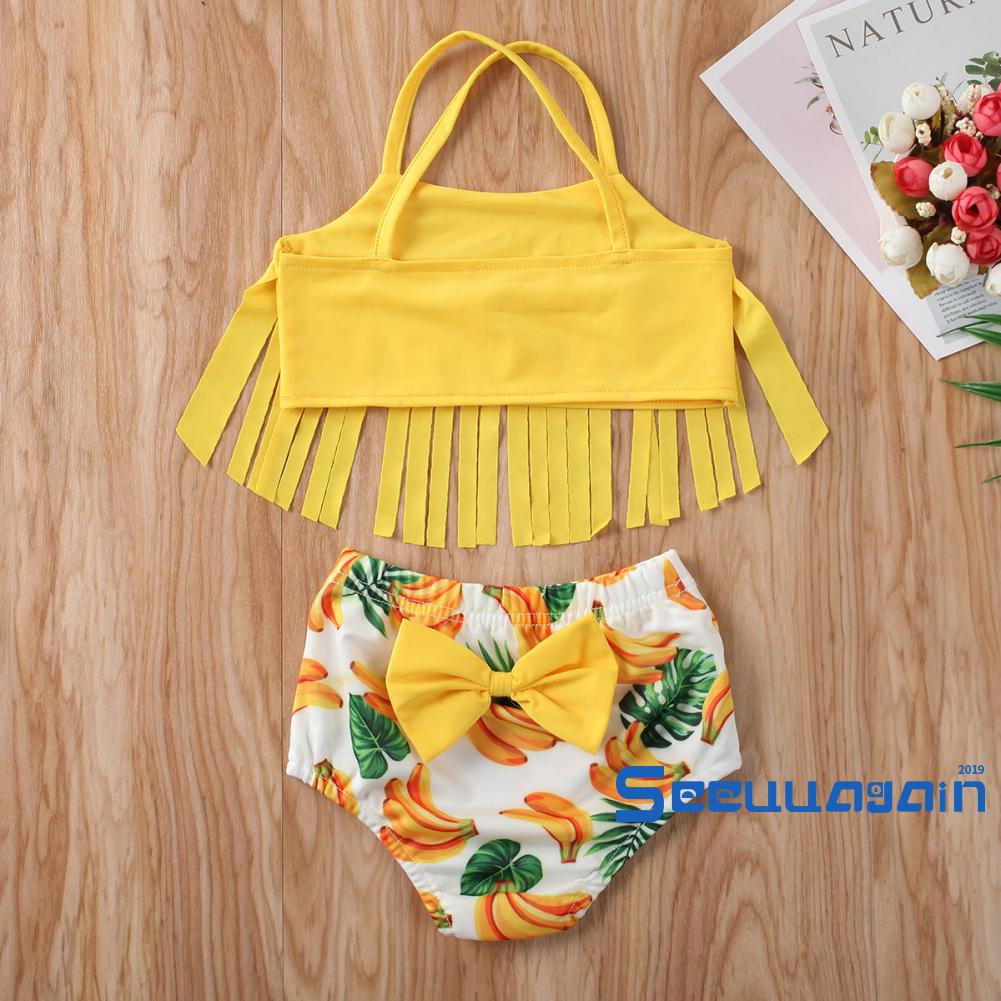 Bộ đồ bơi bikini dây tua rua in hình quả chuối thời trang cho bé gái