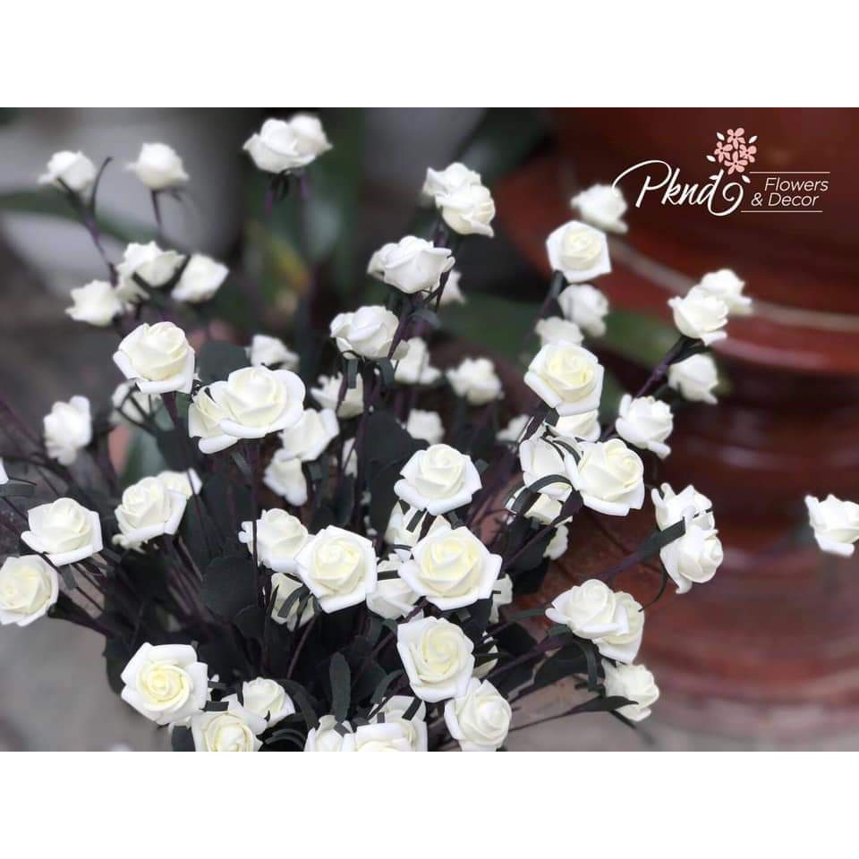 Bình hoa giả hồng baby trắng trang trí đẹp PKND BH36