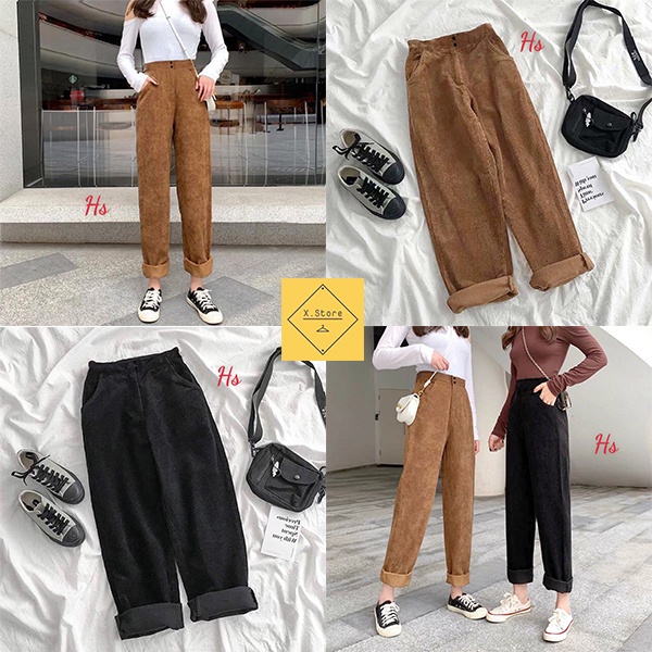 Quần Baggy Nhung Cài Cúc Hack Dáng Túi Hộp Đóng Cúc Unisex X.Store - Quần Suông Form Ống Rộng Vải Mịn SKU 846