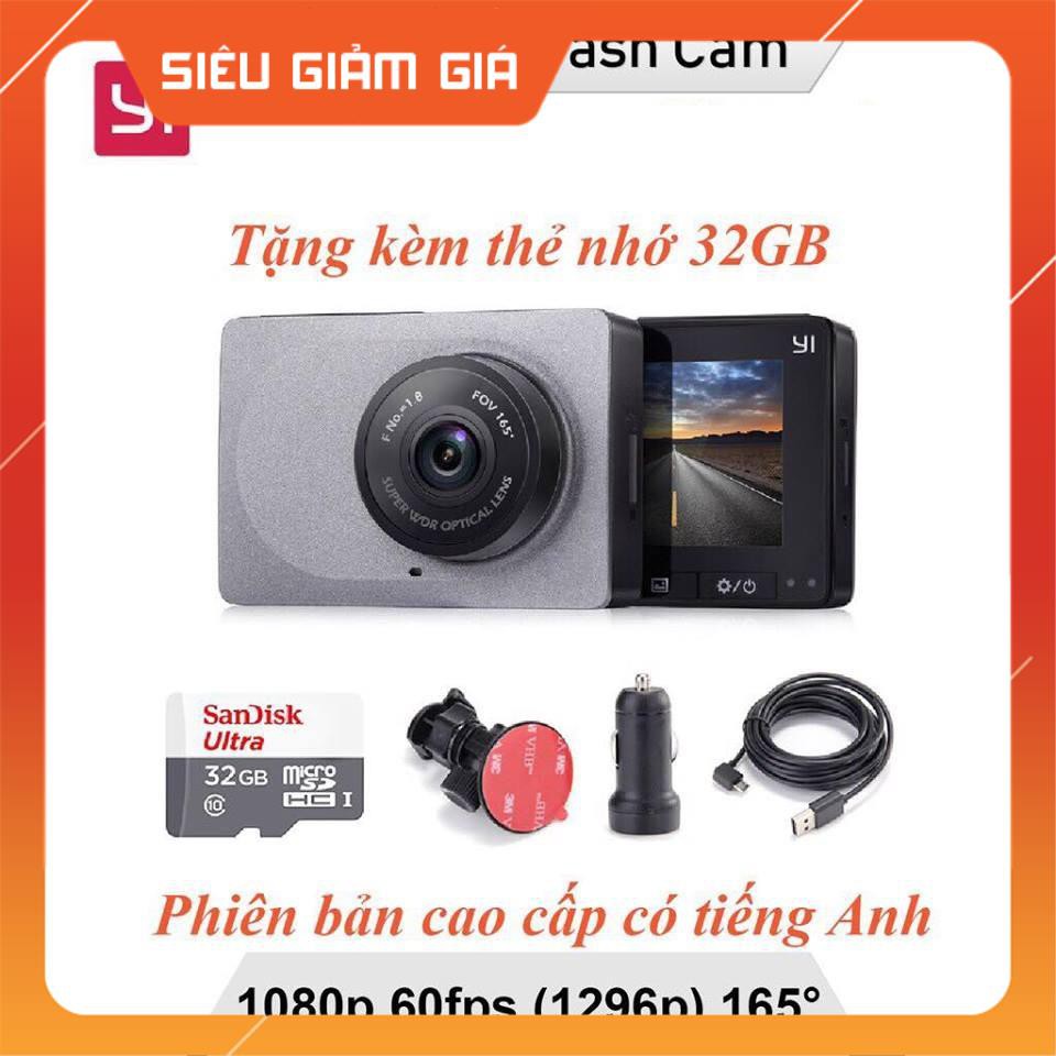 Camera Hành Trình Ô tô Xiaomi Yi Nét 2K 1296P kết nối WiFi tiện lợi + Kèm thẻ nhớ 32GB Class10 - BH 12 tháng