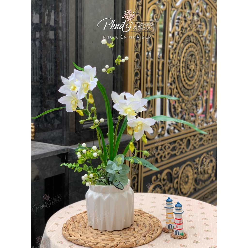 Chậu hoa lan hồ điệp giả để bàn đẹp PKND FLOWERS &amp; DECOR