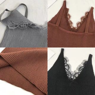 Áo len tăm 2 dây phối ren P006