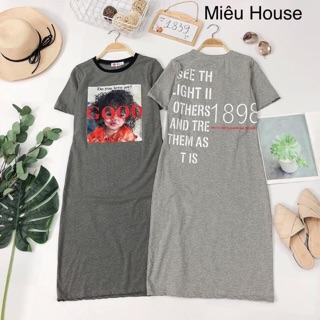 Đầm thun hình in chữ sau lưng