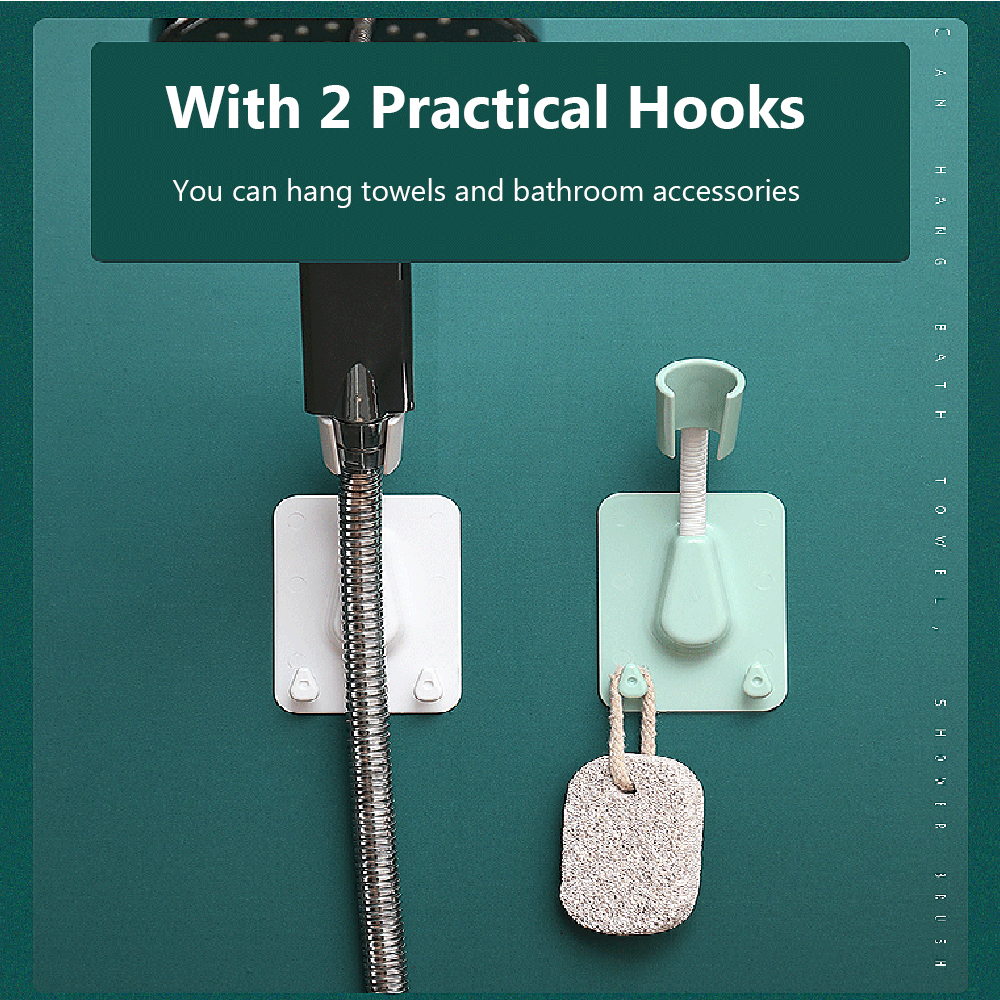 Adjustable Shower Head Holder Bath Rack Shower Bracket With 2 Hooks Bathroom Accessories