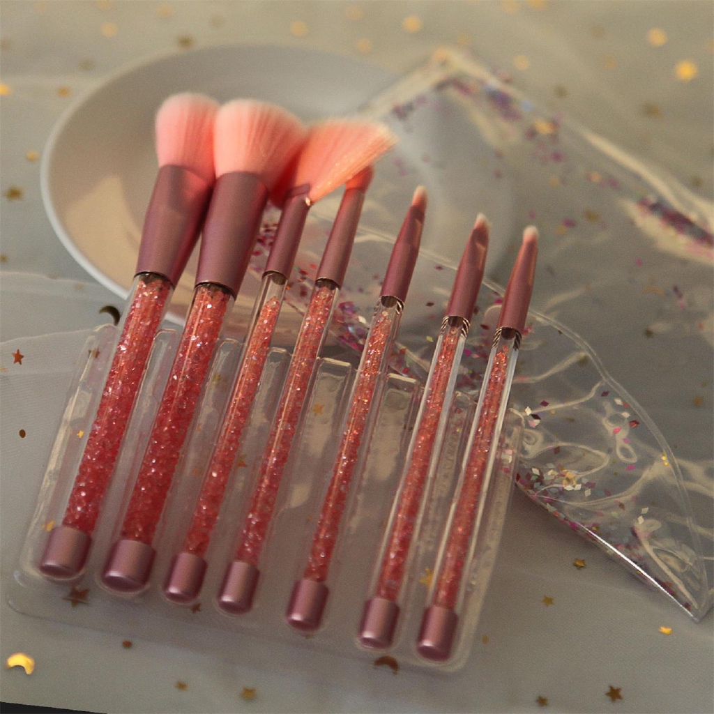 7 Pcs/ Set Pink Quicksand Glitter Fantasy Makeup Brush Set with Bag