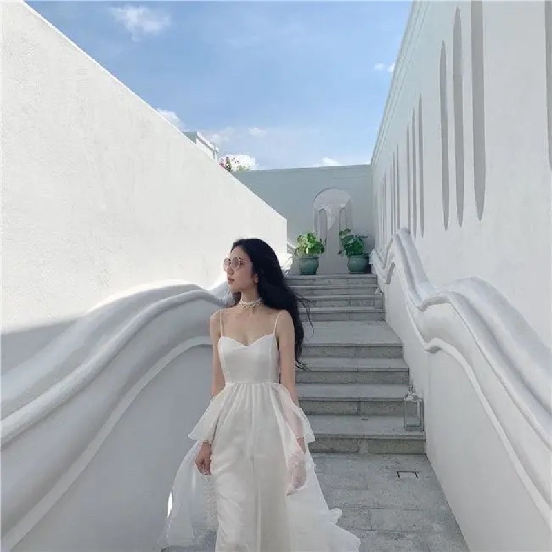 CÓ SẴN Váy🎀Đầm maxi voan tơ 2dây+áo khoác cardigan xoè tầng đi biển du lịch/Váy công chúa ulzzang tiểu thư bồng bềnh | BigBuy360 - bigbuy360.vn