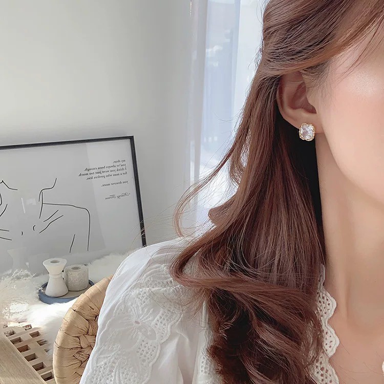 Khuyên tai dáng vuông mạ bạc 925 cá tính thời trang dành cho nữ