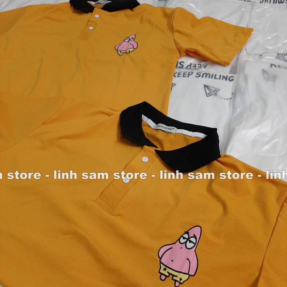 Áo thun POLO nữ tay lỡ có cổ phông form rộng freesize unisex mặc đi học, cặp, nhóm, lớp in hình sao biển Patrick Star ་