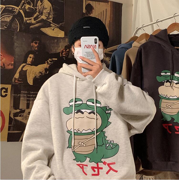 Áo sweater hoodie in hình khủng long dáng rộng nhiều màu cho nam | BigBuy360 - bigbuy360.vn