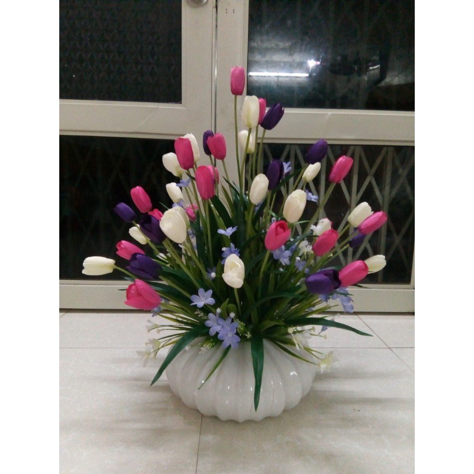 Chùm Tulip 3 bông cao 50cm trồng hàng rào ban công -Hoa giả