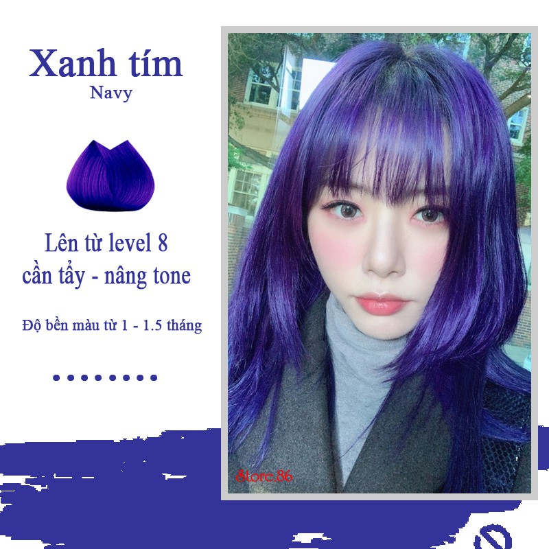 Thuốc nhuộm tóc màu XANH TÍM THAN màu nhuộm lên chuẩn tone kem nhuộm an toàn không sót mùi thơm