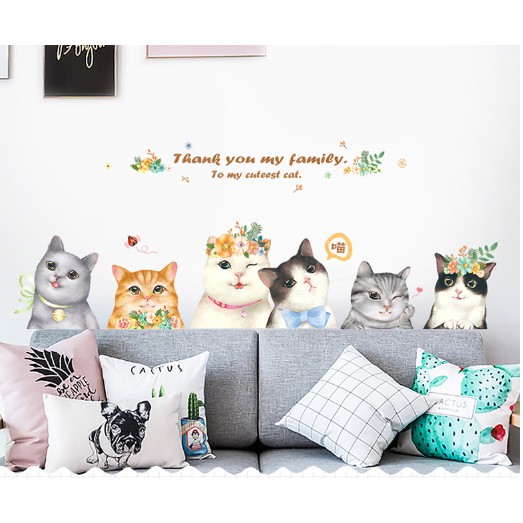 [FREE_SHIP] Decal dán tường hình mèo con ngộ nghĩnh - Tranh dán tường mèo con ngộ nghĩnh