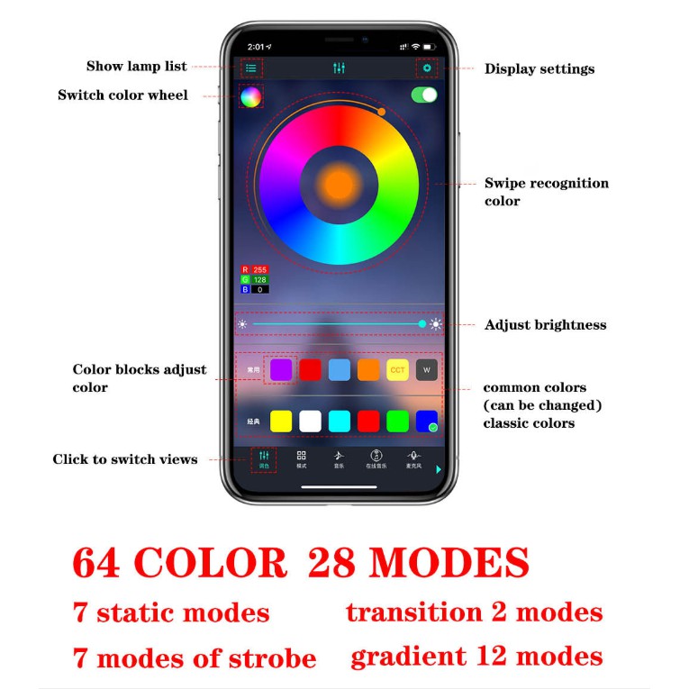 LYMOYO Dây đèn LED RGB trang trí nội thất xe hơi 5/6/8m