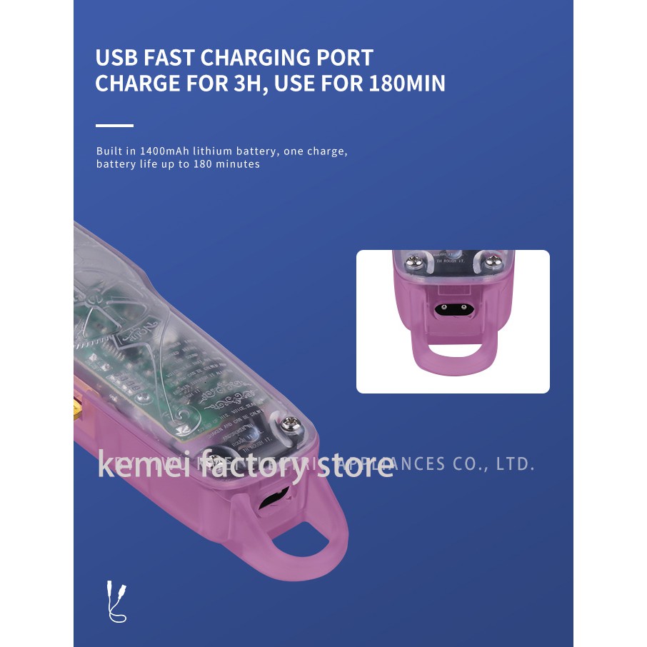 Tông Đơ Cắt Tóc Kemei Km 2706 Pg Bằng Điện Không Dây Vỏ Màu Trong Suốt