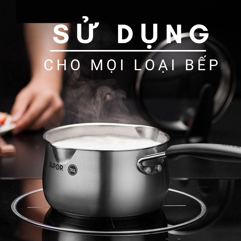 Nồi nấu bột, nấu mỳ Supor inox 304 vung kính sử dụng cho mọi loại bếp ST14JA1-14cm