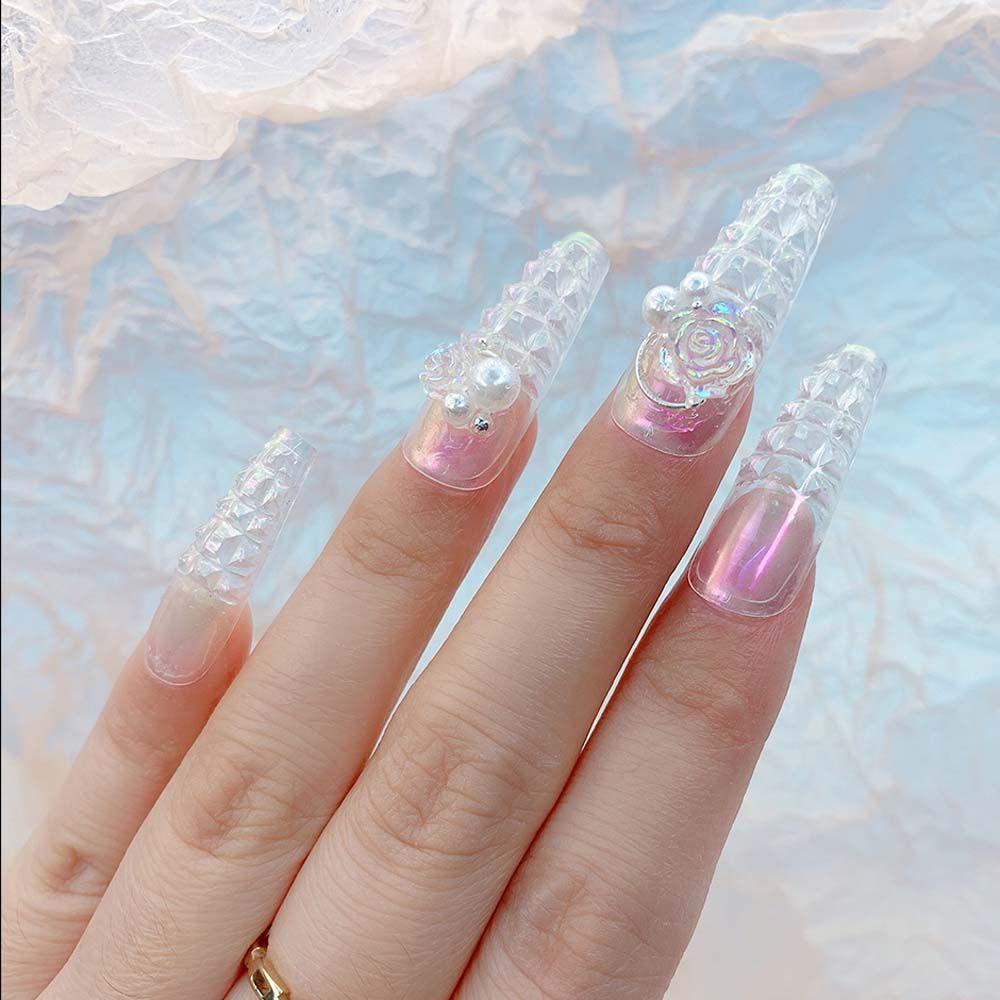 Bộ Móng Tay Giả Màu Trong Suốt Hình Vuông|Móng Tay Giả Trang Trí Nghệ Thuật