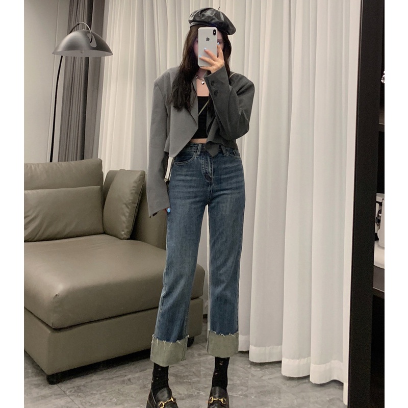 Quần Jeans Nữ Lưng Cao Ống Đứng Thời Trang