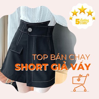 Quần short giả váy kiểu nữ cạp cao xếp lệch THUS chất vải cao cấp co dãn Q1D01