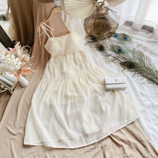 Đầm hai dây babydoll cột nơ vai