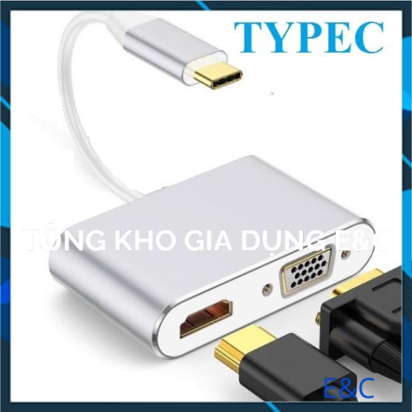 Bộ cáp chuyển đổi từ Typec sang HDMI + VGA 2K 4K cáp typec to hdmi kết nối tivi máy chiếu