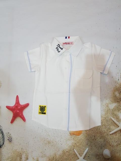 31-55kg. SƠ MI NGẮN TAY BÉ TRAI HAI MÀU TRẮNG XANH SANG TRỌNG