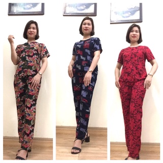 Bộ đồ mặc nhà trung niên chất lanh Thái cho mùa hè