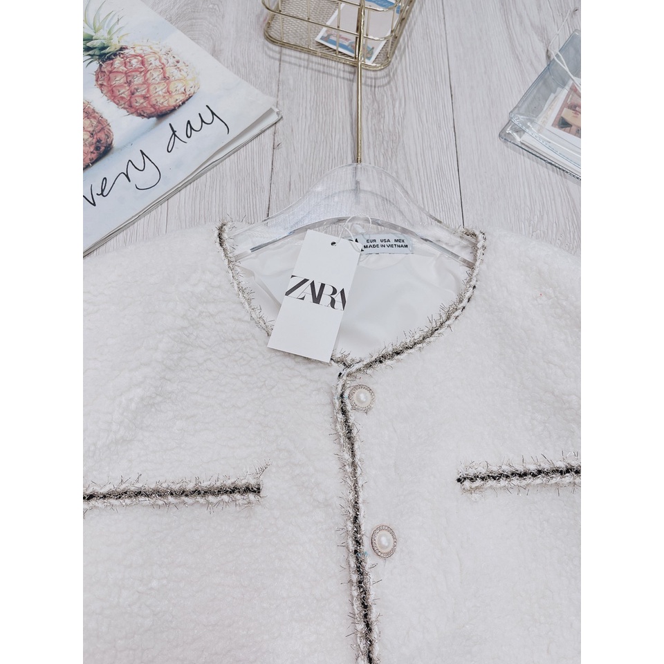 (2 LỚP) ÁO KHOÁC LÔNG TRẮNG VIỀN DẠ CÚC NGỌC CHẤT LÔNG MỊN SIÊU XINH XẮN | BigBuy360 - bigbuy360.vn