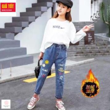 Quần jean dài lót lông cho bé gái    ☑️ Quần áo size đại cho bé gái 9 tuổi ☑️ Thời trang bé gái 30kg, 35kg
