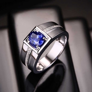 Nhẫn Titan Đính Đá Sapphire Màu Bạc Thời Trang Cho Nam Và Nữ